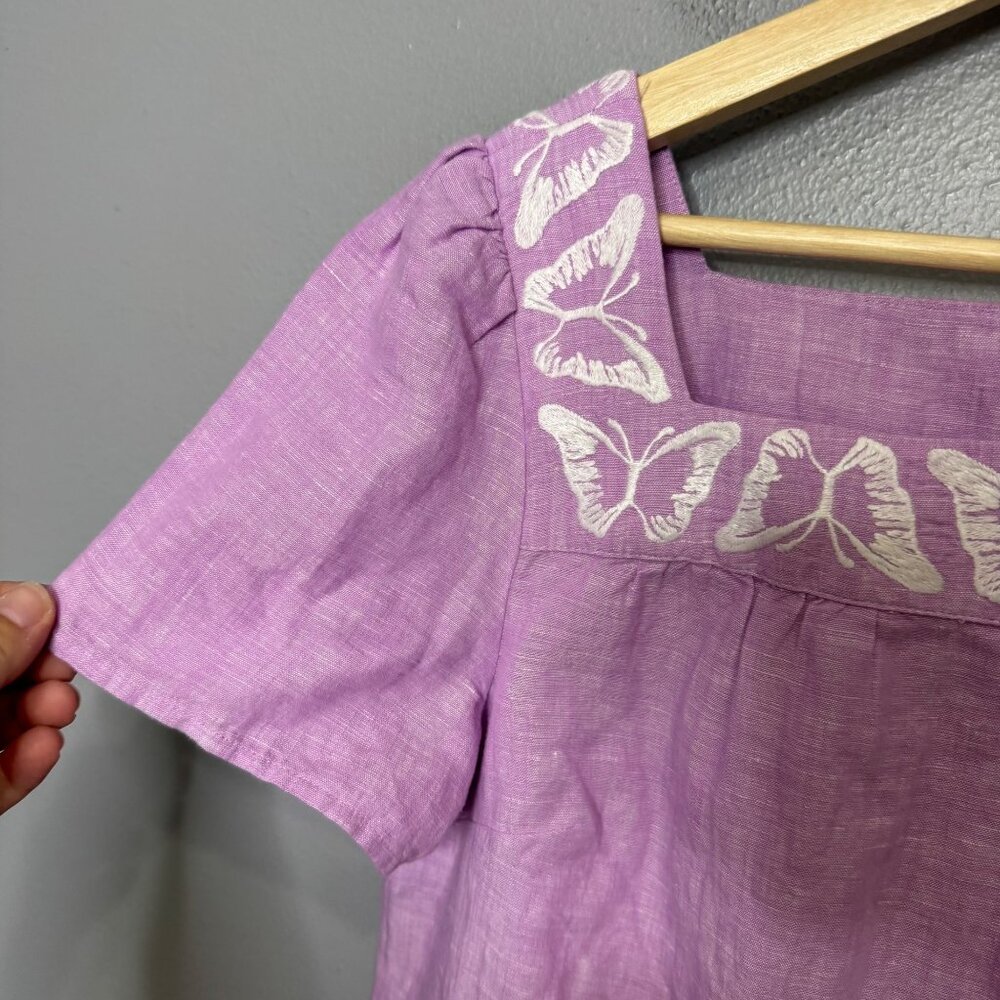 TALBOTS linen butterfly embroidered square neck top size S - Picture 3 of 7